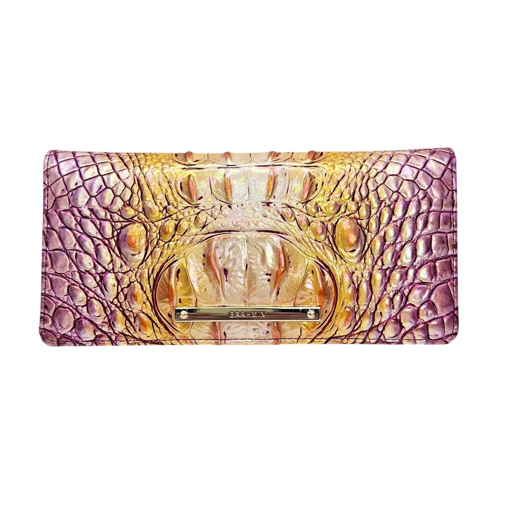 Brahmin Ady Wallet Grapefruit Ombre Melbourne Croc Leather Slim Bifold NWOT